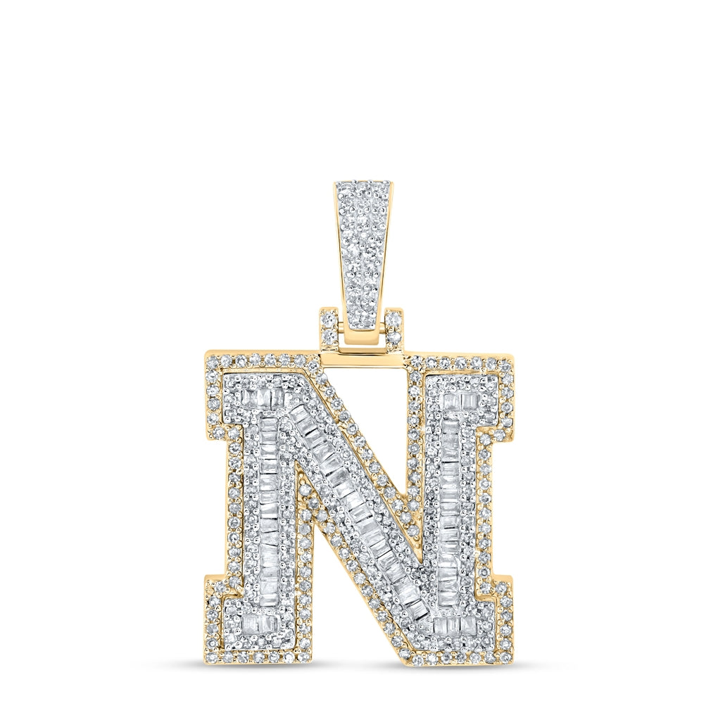10K Yellow Gold Mens Baguette Diamond Initial Letter Charm Pendant