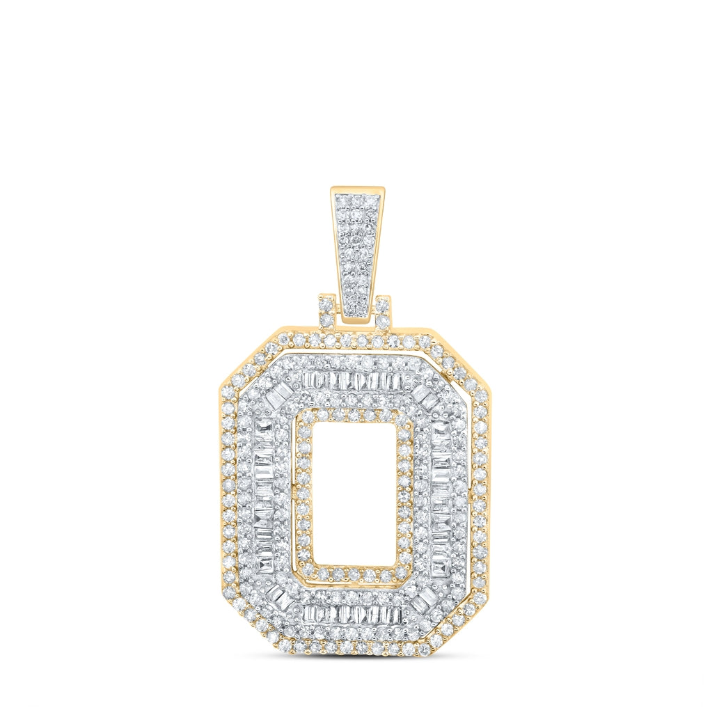 10K Yellow Gold Mens Baguette Diamond Initial Letter Charm Pendant