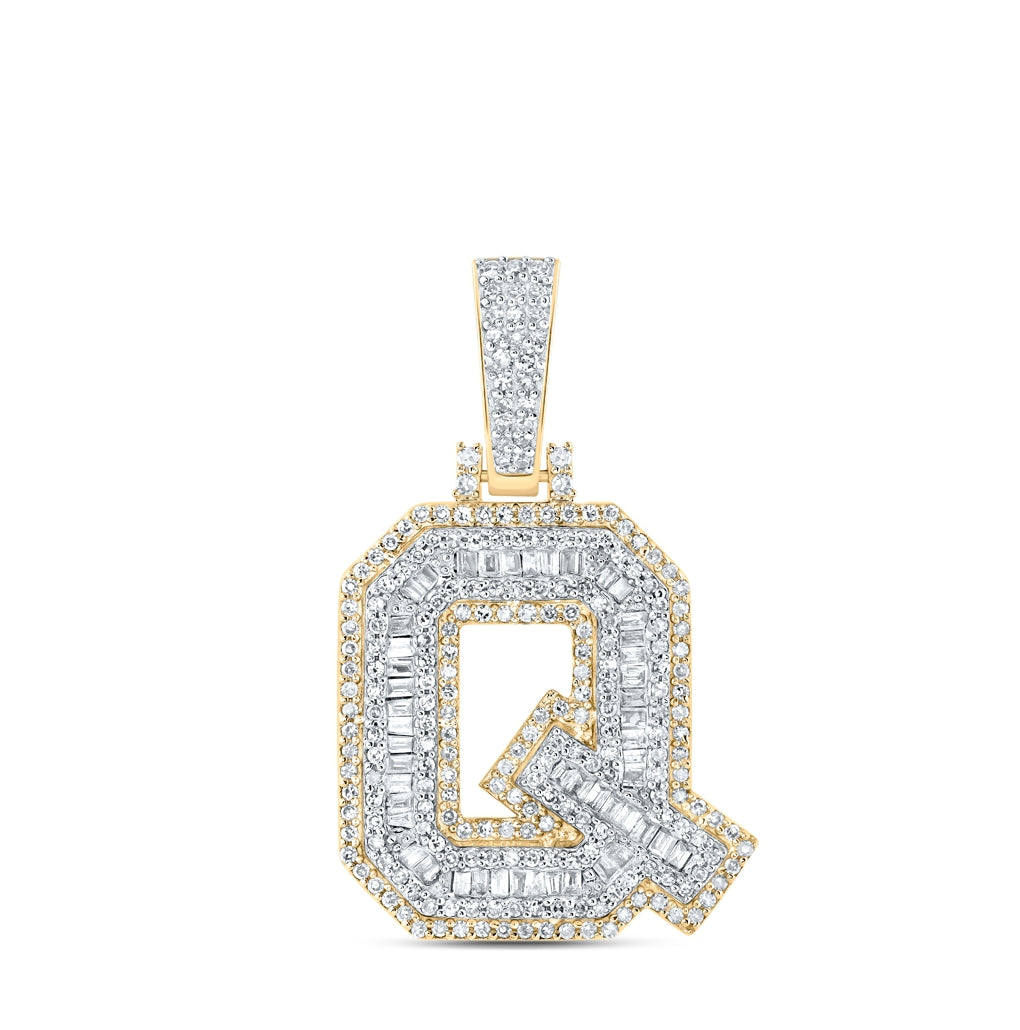 10K Yellow Gold Mens Baguette Diamond Initial Letter Charm Pendant