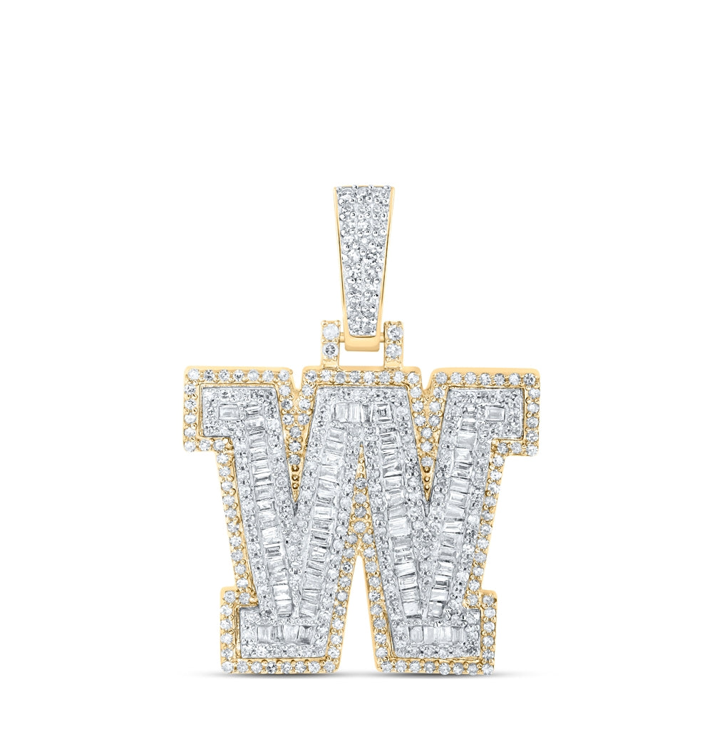 10K Yellow Gold Mens Baguette Diamond Initial Letter Charm Pendant