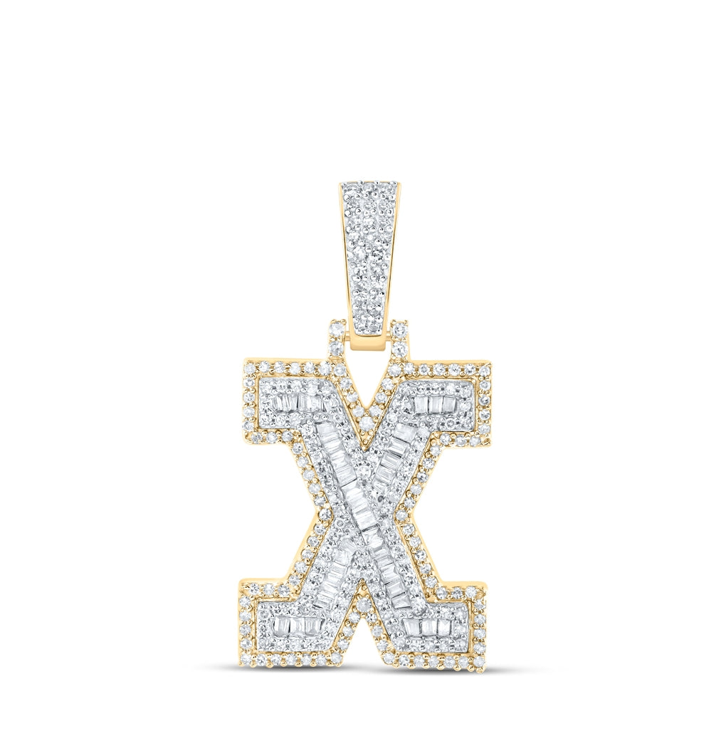 10K Yellow Gold Mens Baguette Diamond Initial Letter Charm Pendant