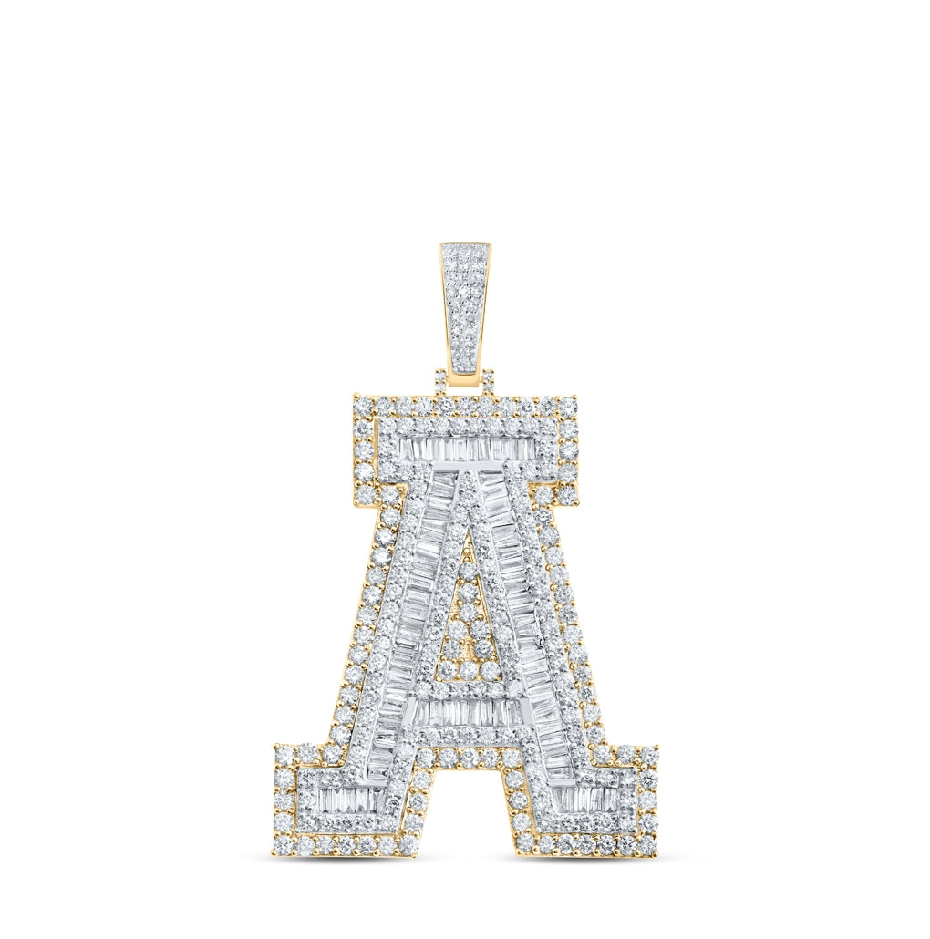 10K Yellow Gold Mens Baguette Diamond Initial Letter Charm Pendant