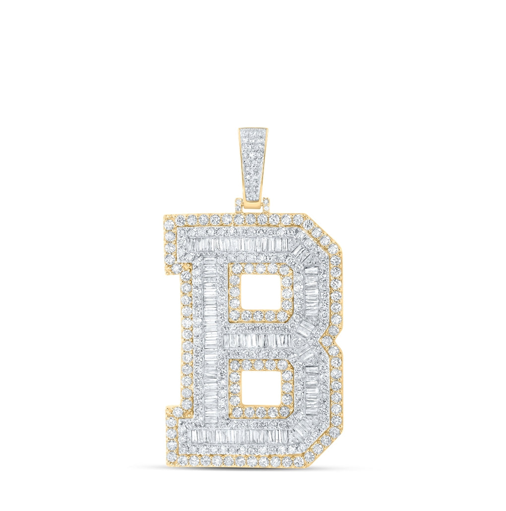 10K Yellow Gold Mens Baguette Diamond Initial Letter Charm Pendant