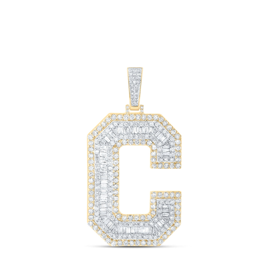 10K Yellow Gold Mens Baguette Diamond Initial Letter Charm Pendant