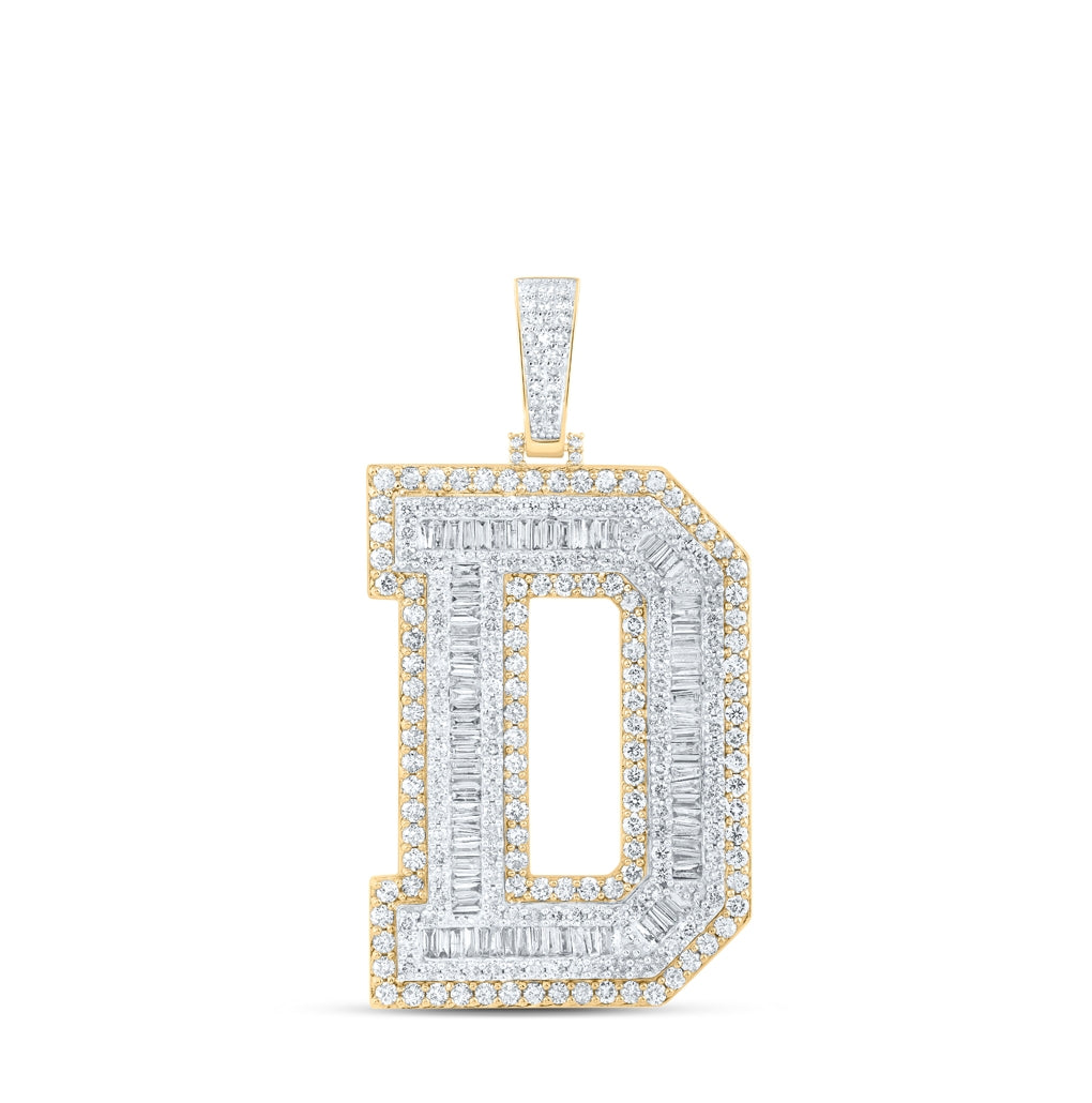 10K Yellow Gold Mens Baguette Diamond Initial Letter Charm Pendant