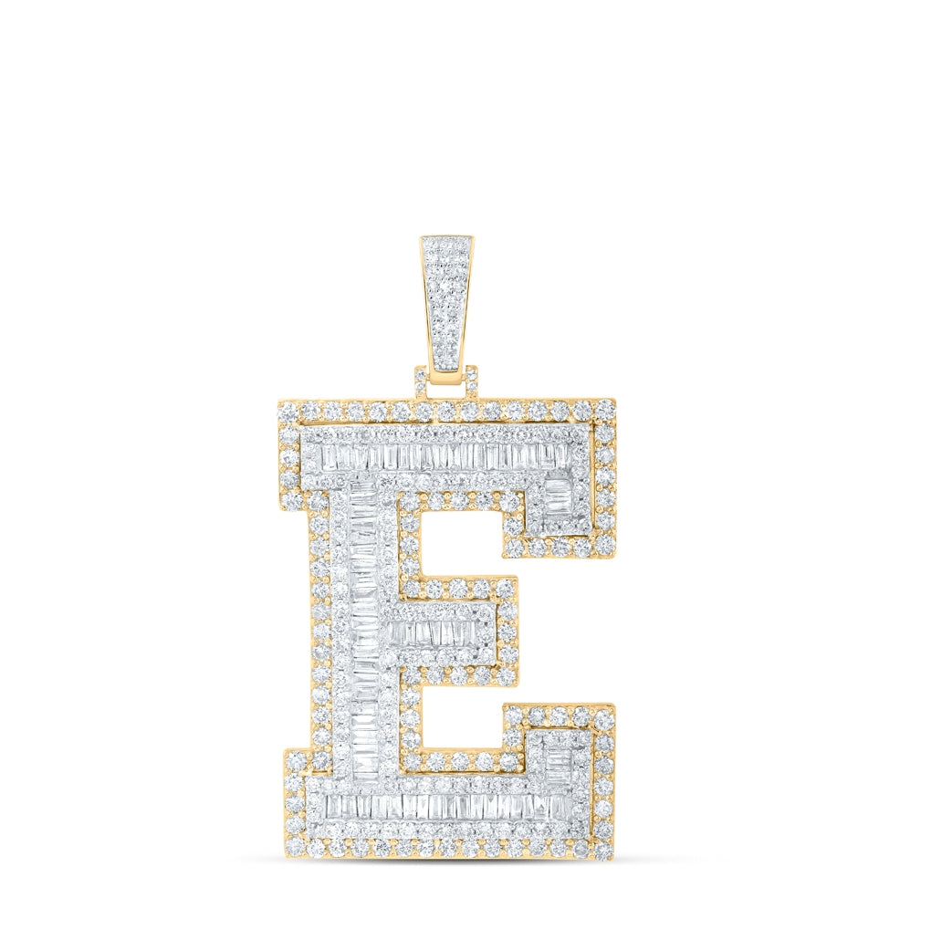 10K Yellow Gold Mens Baguette Diamond Initial Letter Charm Pendant