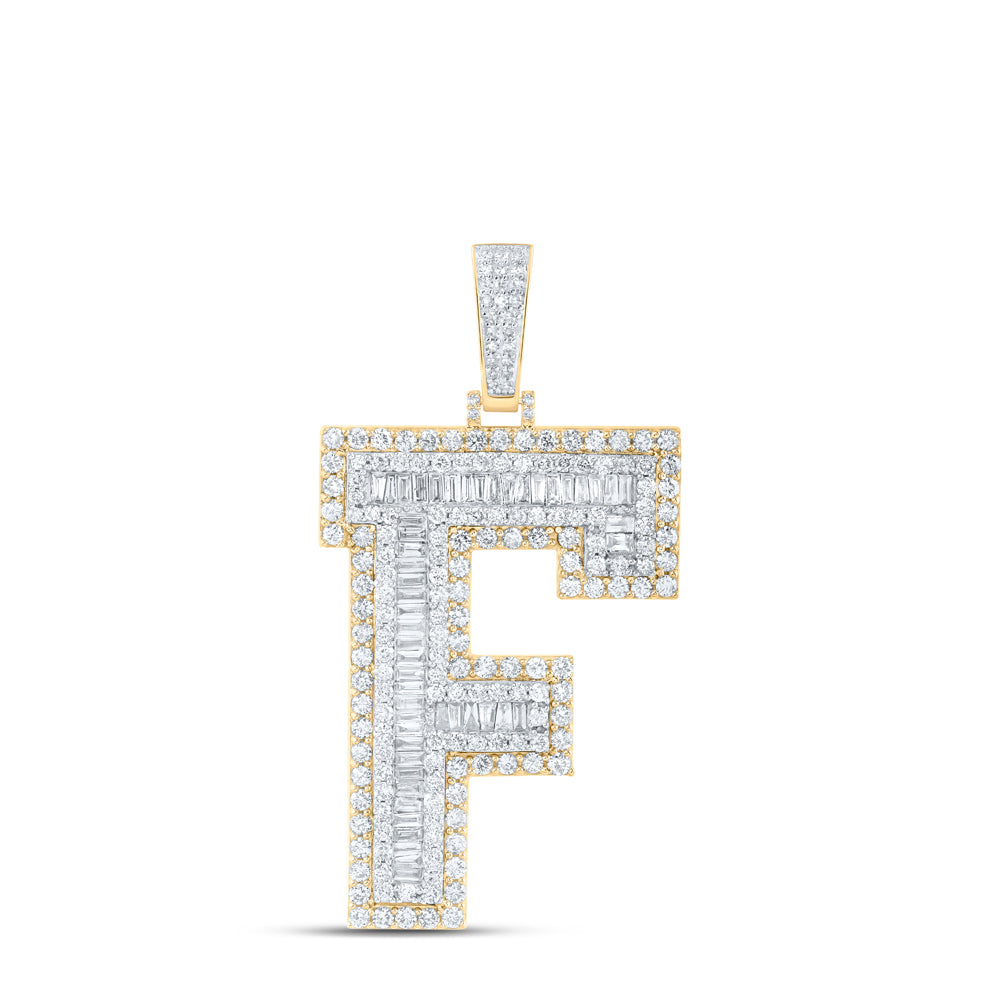10K Yellow Gold Mens Baguette Diamond Initial Letter Charm Pendant
