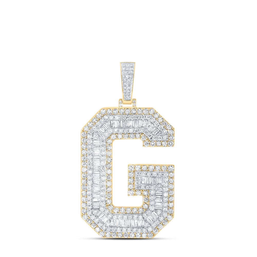 10K Yellow Gold Mens Baguette Diamond Initial Letter Charm Pendant