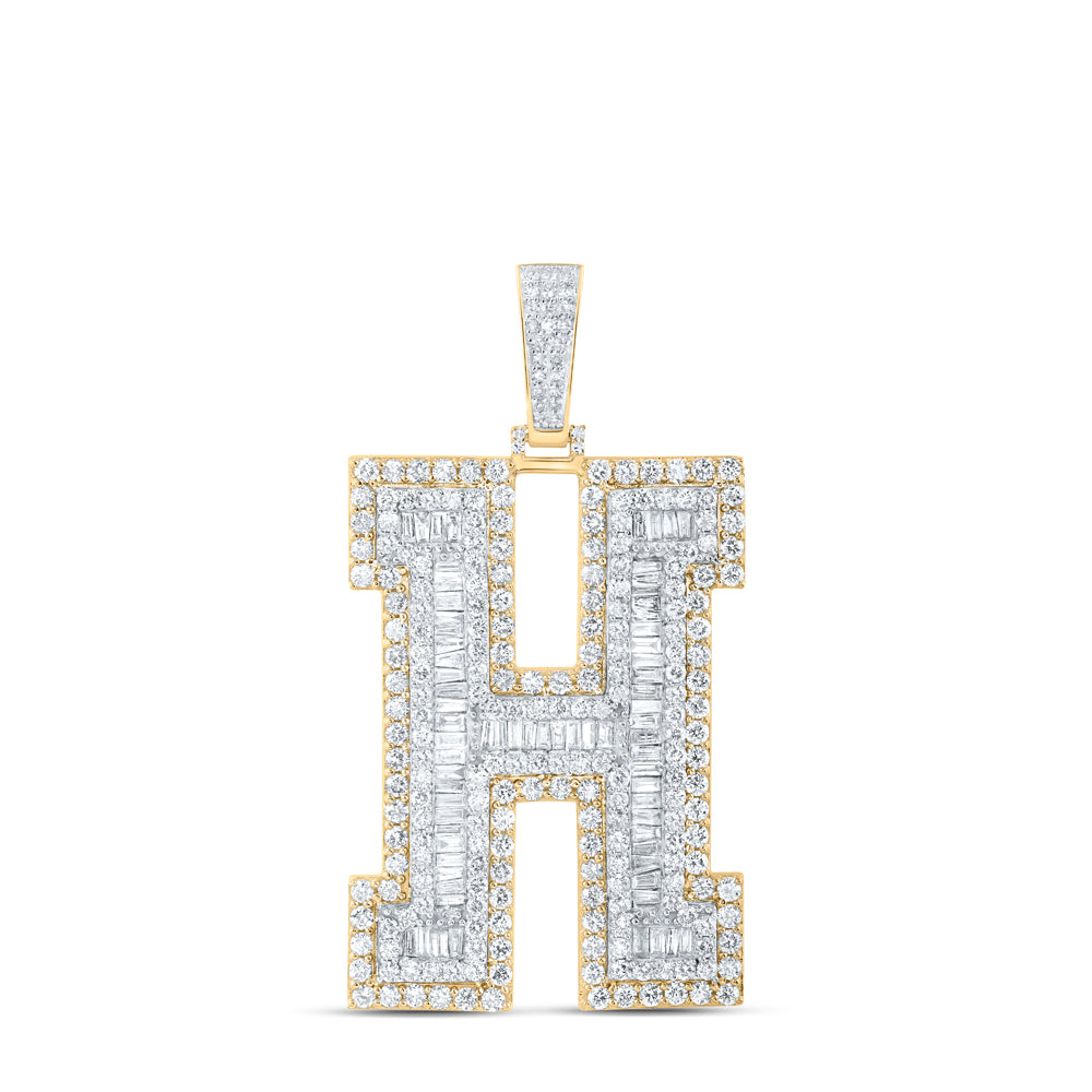 10K Yellow Gold Mens Baguette Diamond Initial Letter Charm Pendant