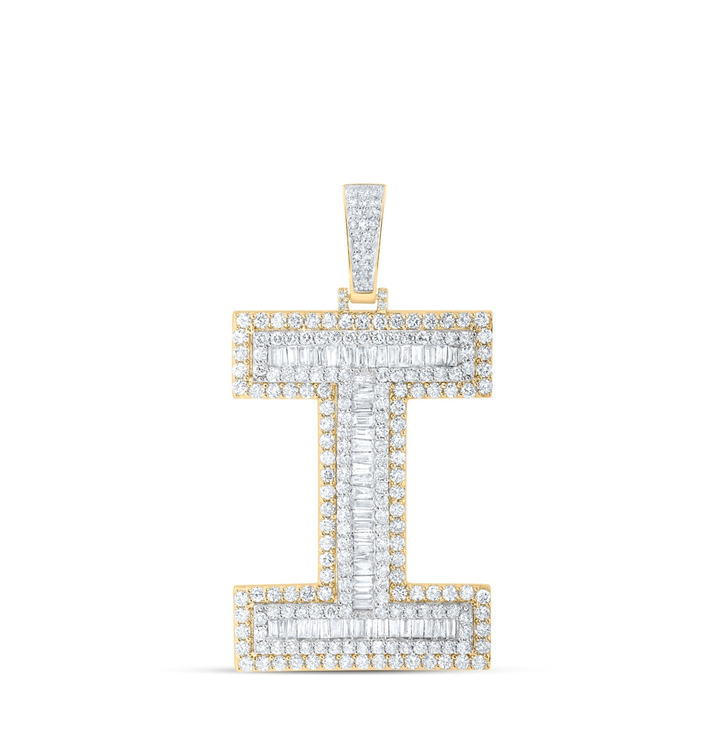 10K Yellow Gold Mens Baguette Diamond Initial Letter Charm Pendant
