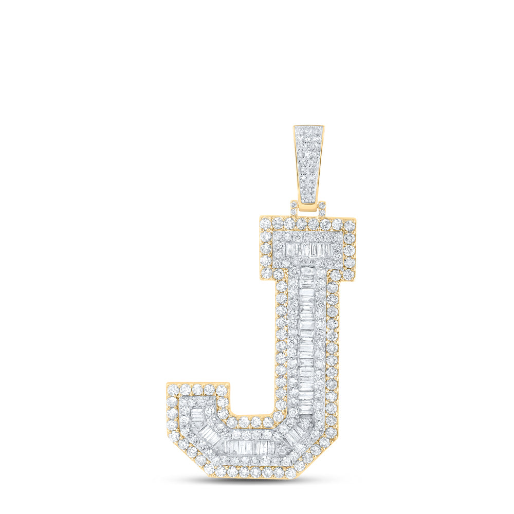 10K Yellow Gold Mens Baguette Diamond Initial Letter Charm Pendant