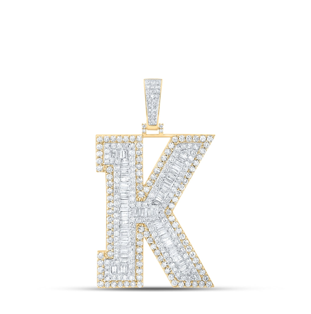 10K Yellow Gold Mens Baguette Diamond Initial Letter Charm Pendant