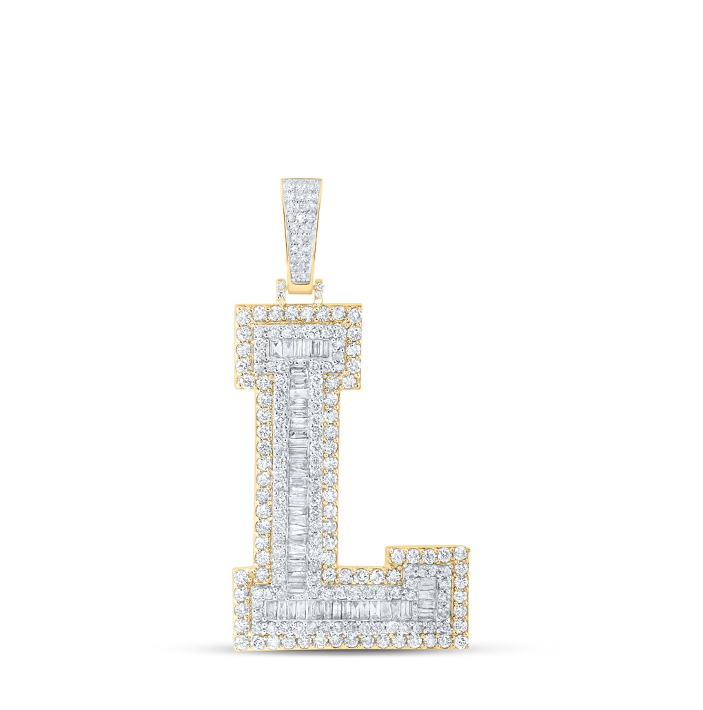 10K Yellow Gold Mens Baguette Diamond Initial Letter Charm Pendant