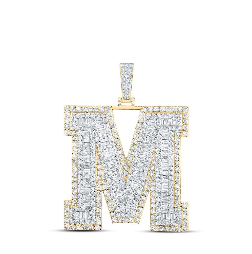 10K Yellow Gold Mens Baguette Diamond Initial Letter Charm Pendant