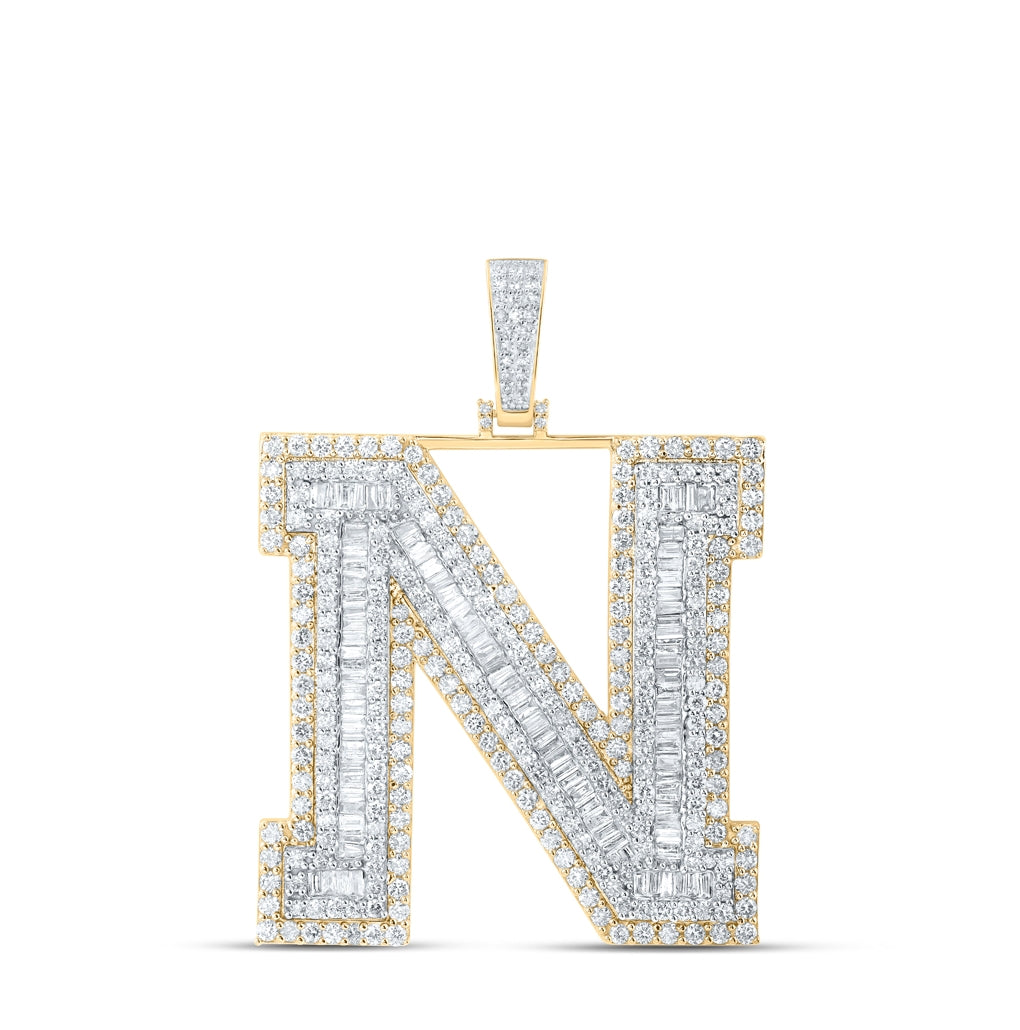 10K Yellow Gold Mens Baguette Diamond Initial Letter Charm Pendant
