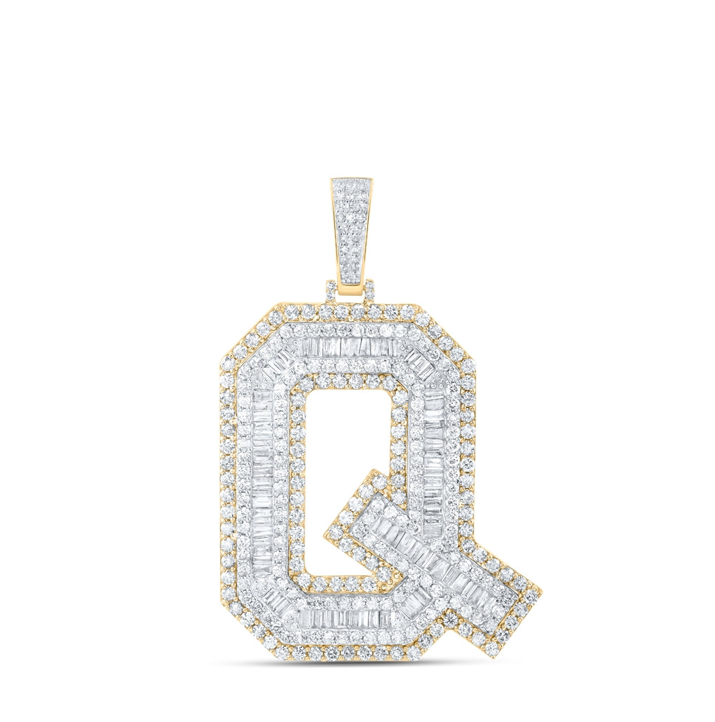10K Yellow Gold Mens Baguette Diamond Initial Letter Charm Pendant