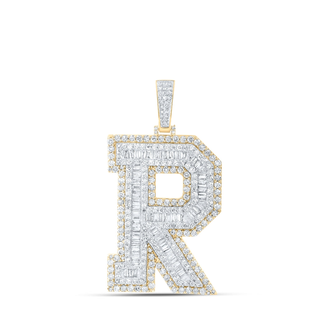 10K Yellow Gold Mens Baguette Diamond Initial Letter Charm Pendant