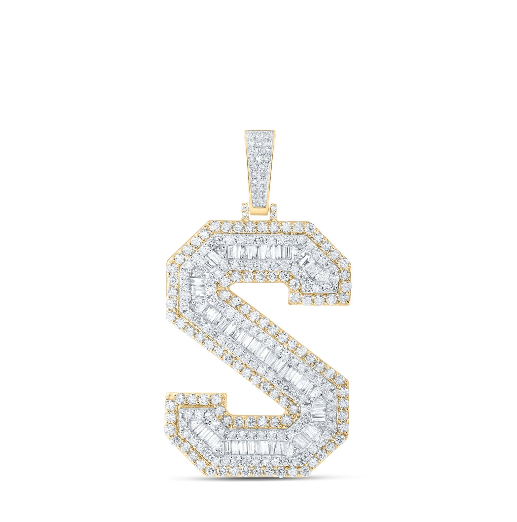 10K Yellow Gold Mens Baguette Diamond Initial Letter Charm Pendant