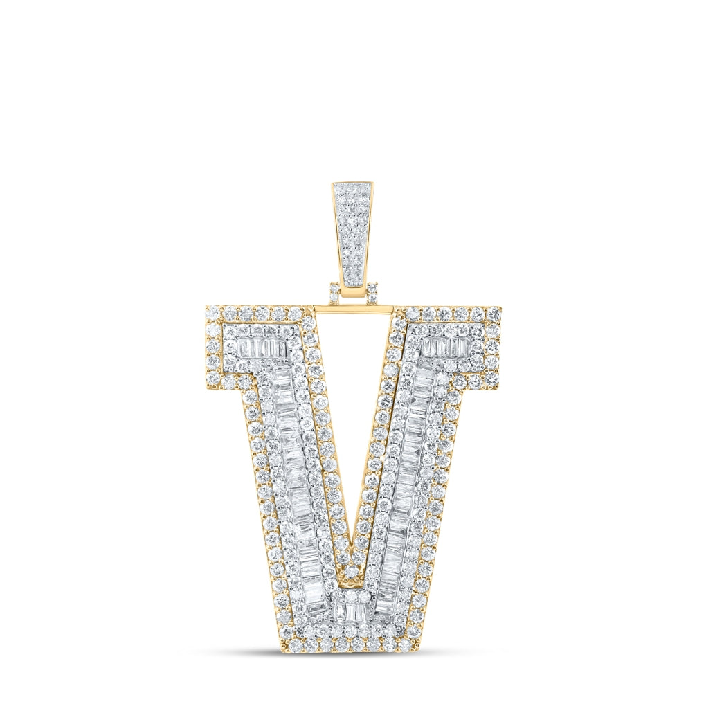 10K Yellow Gold Mens Baguette Diamond Initial Letter Charm Pendant