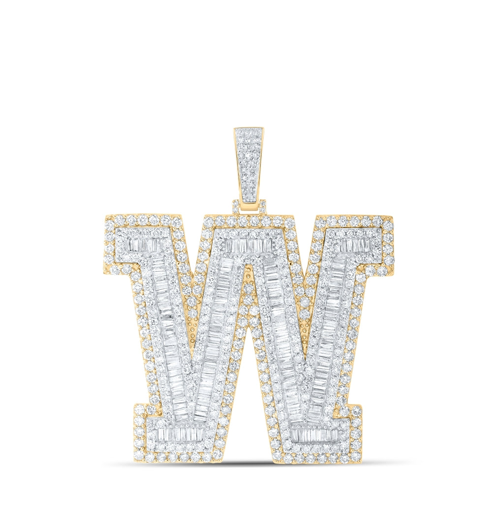 10K Yellow Gold Mens Baguette Diamond Initial Letter Charm Pendant