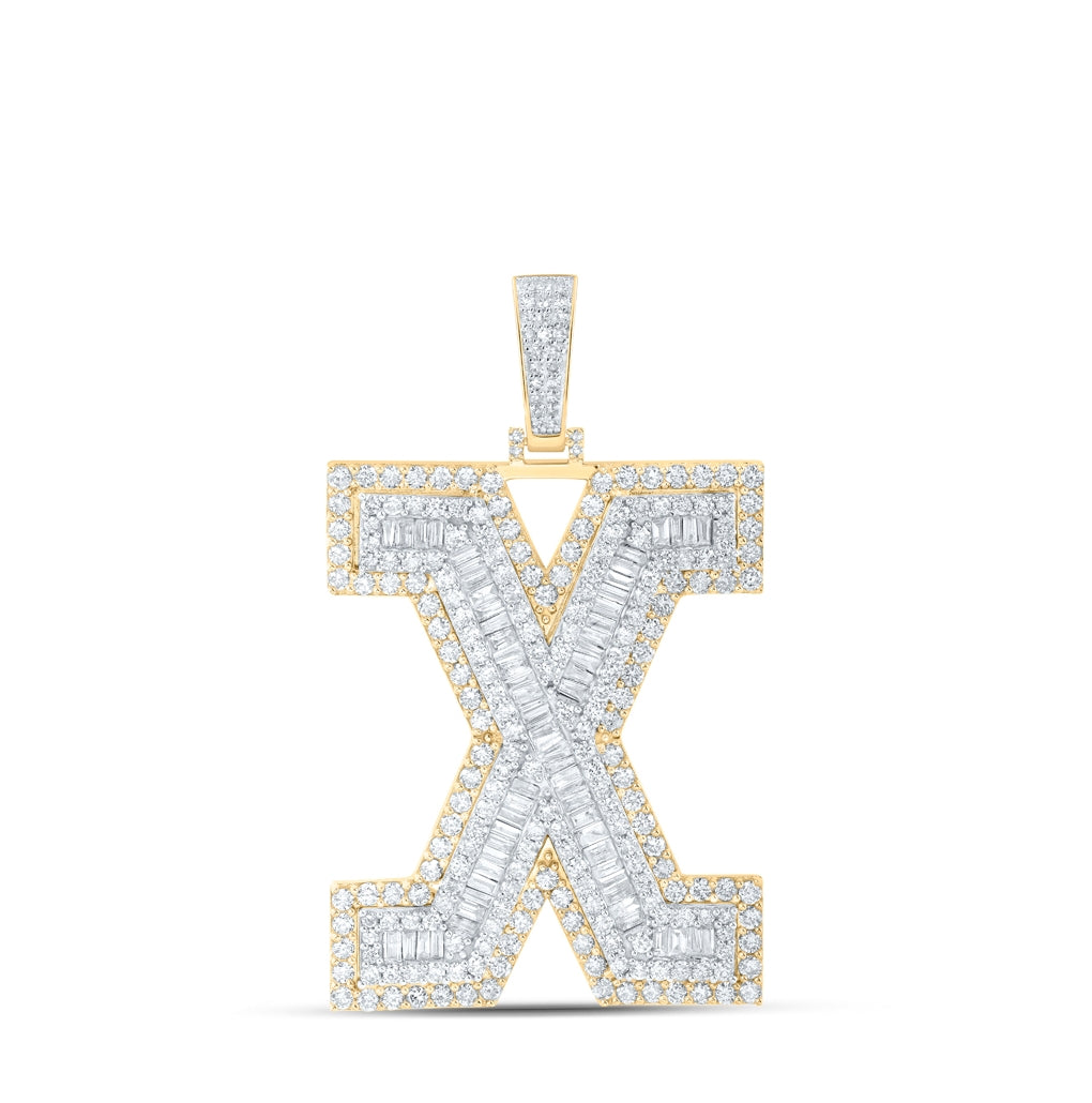 10K Yellow Gold Mens Baguette Diamond Initial Letter Charm Pendant