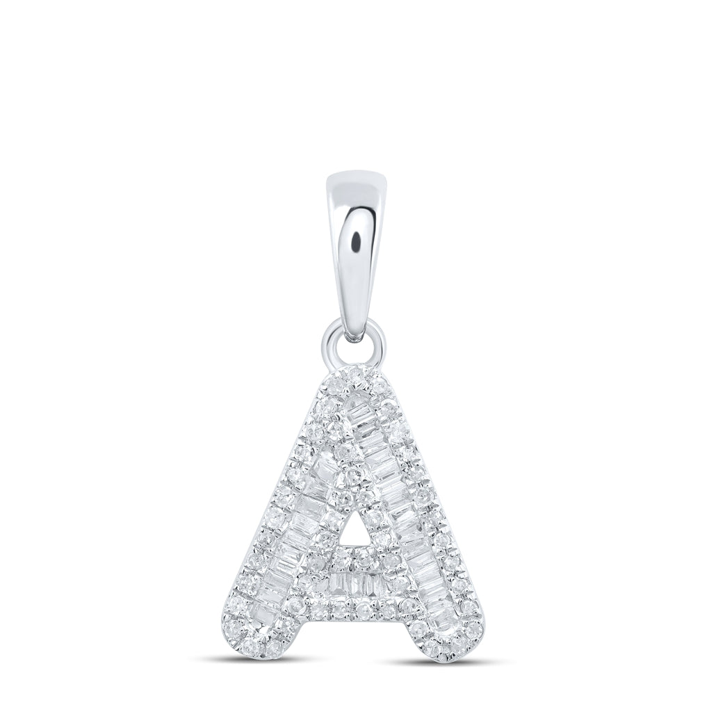 10K Yellow Or White Gold Womens Baguette Diamond Initial Letter Pendant, Length: 0.83 In, Width: 0.47 In