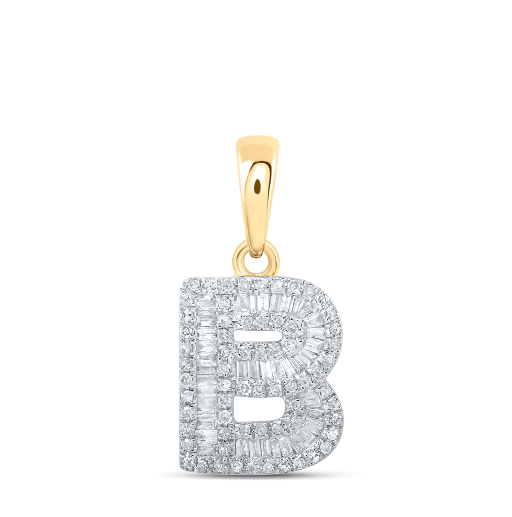 10K Yellow Or White Gold Womens Baguette Diamond Initial Letter Pendant, Length: 0.83 In, Width: 0.47 In
