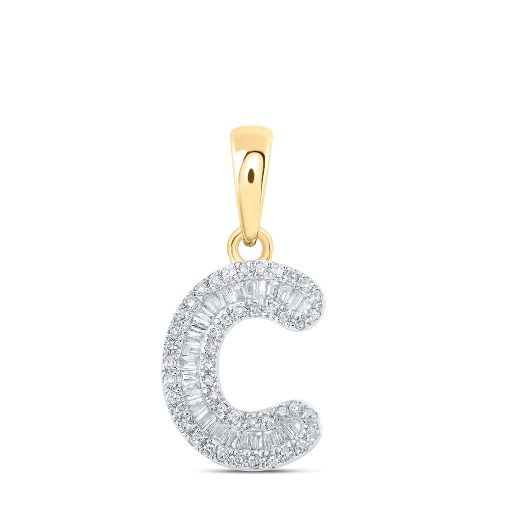 10K Yellow Or White Gold Womens Baguette Diamond Initial Letter Pendant, Length: 0.83 In, Width: 0.47 In