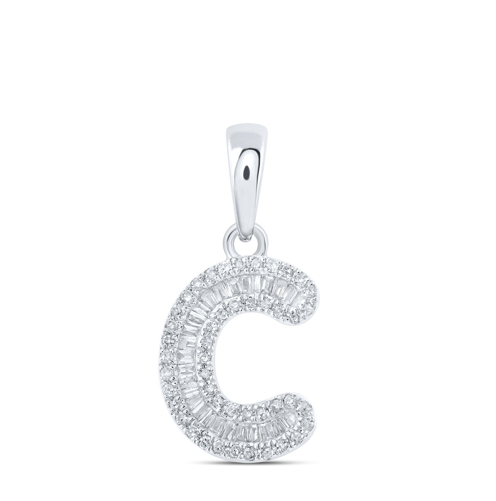 10K Yellow Or White Gold Womens Baguette Diamond Initial Letter Pendant, Length: 0.83 In, Width: 0.47 In