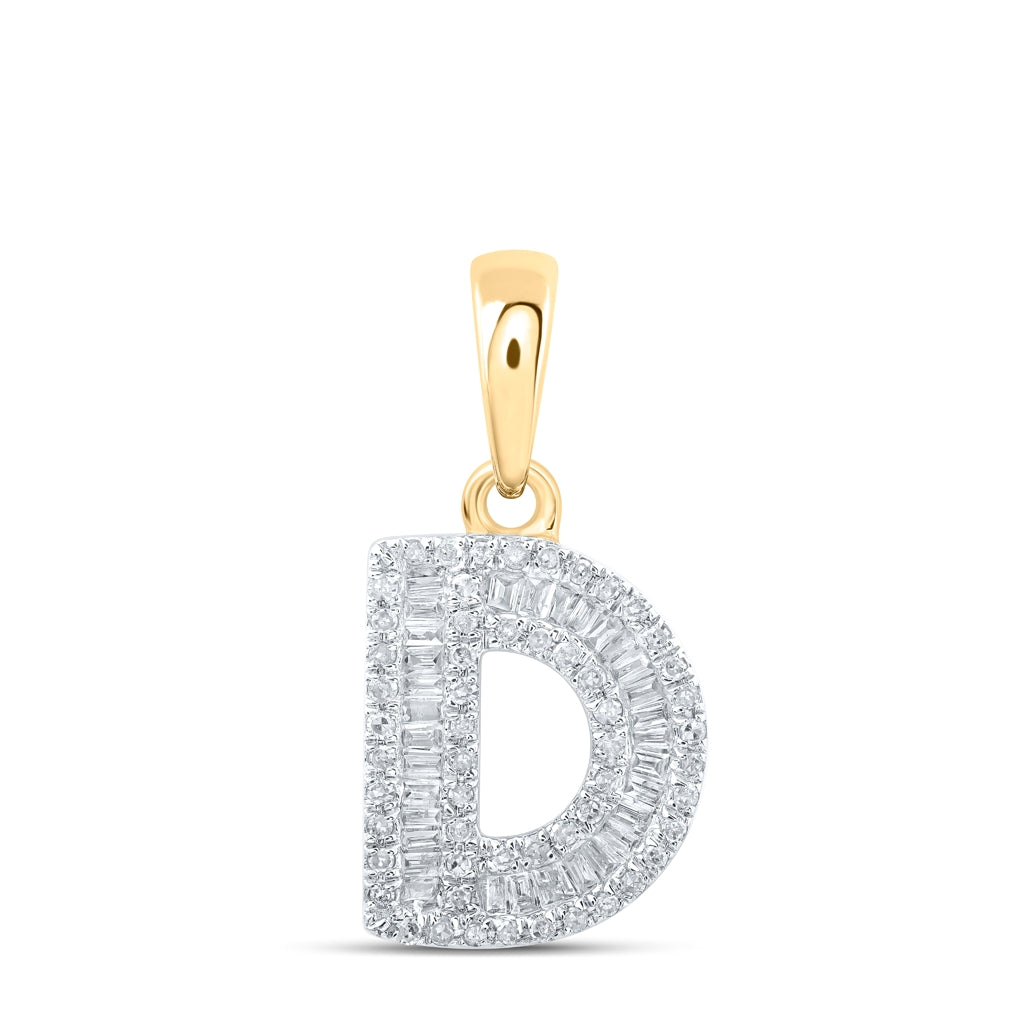 10K Yellow Or White Gold Womens Baguette Diamond Initial Letter Pendant, Length: 0.83 In, Width: 0.47 In
