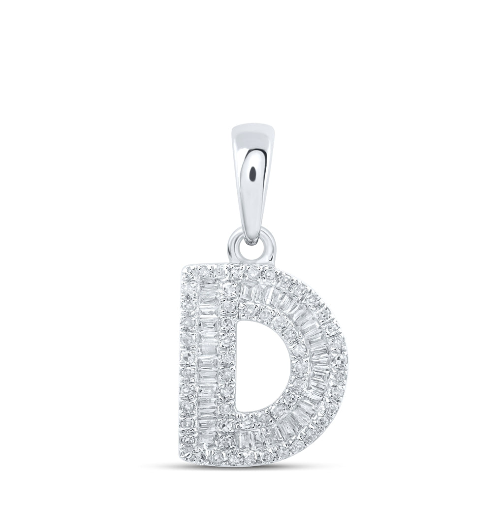 10K Yellow Or White Gold Womens Baguette Diamond Initial Letter Pendant, Length: 0.83 In, Width: 0.47 In