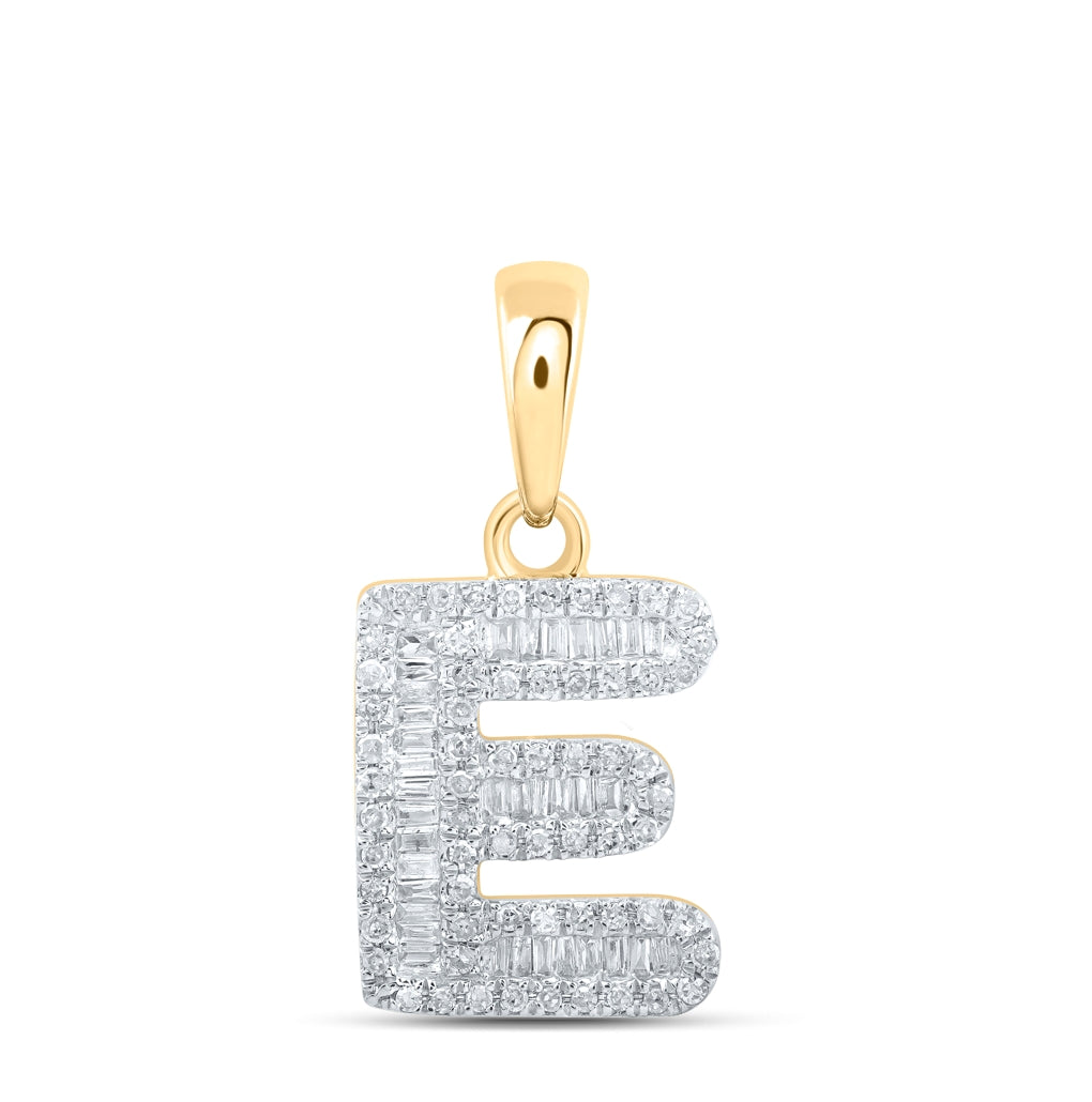 10K Yellow Or White Gold Womens Baguette Diamond Initial Letter Pendant, Length: 0.83 In, Width: 0.47 In