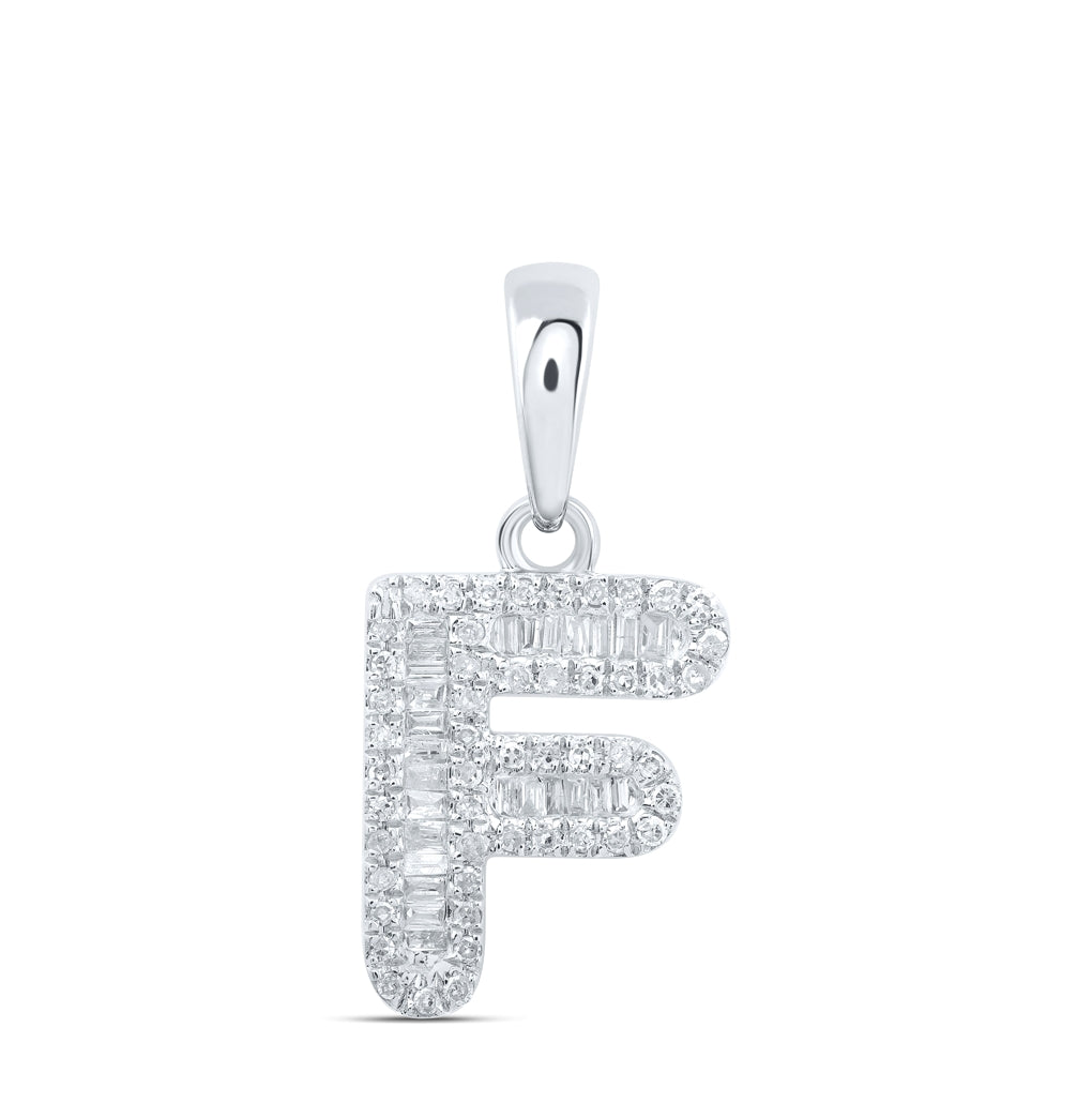 10K Yellow Or White Gold Womens Baguette Diamond Initial Letter Pendant, Length: 0.83 In, Width: 0.47 In
