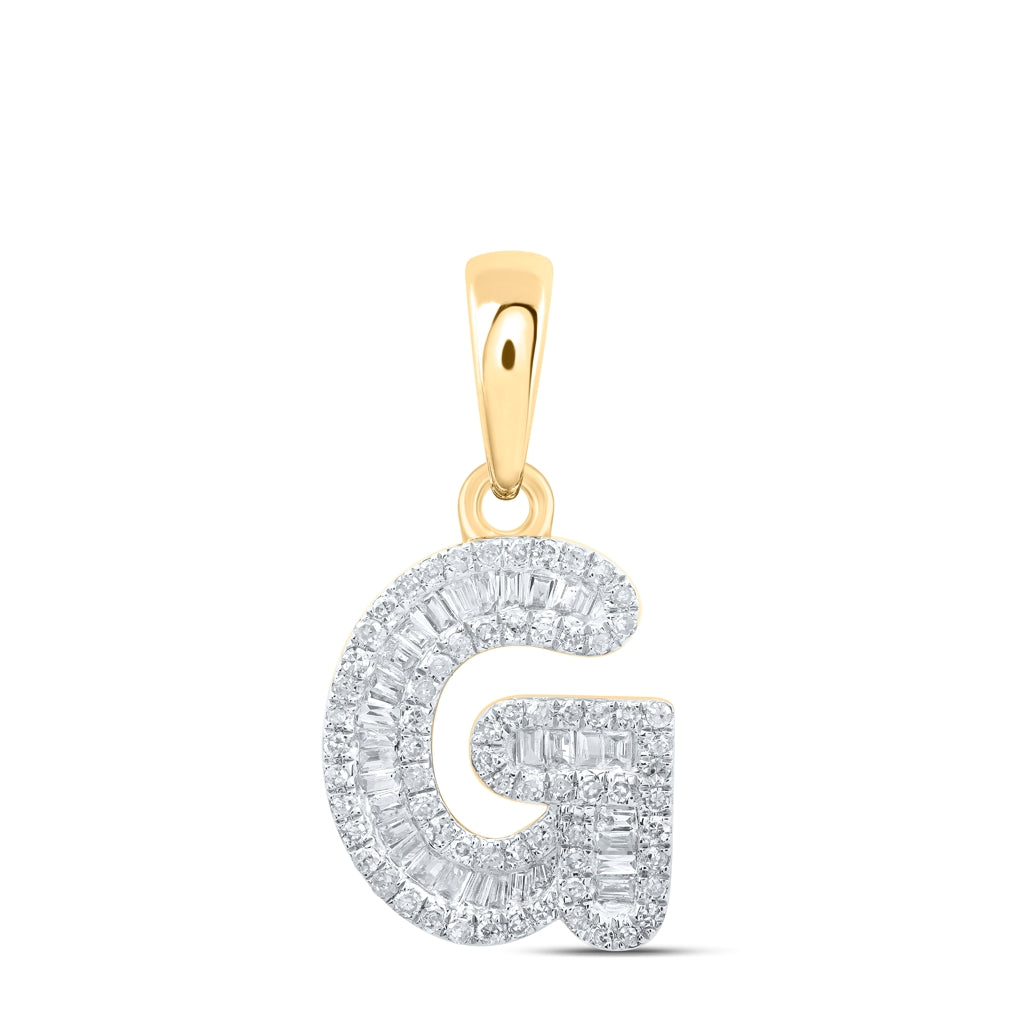 10K Yellow Or White Gold Womens Baguette Diamond Initial Letter Pendant, Length: 0.83 In, Width: 0.47 In
