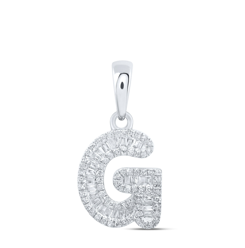 10K Yellow Or White Gold Womens Baguette Diamond Initial Letter Pendant, Length: 0.83 In, Width: 0.47 In
