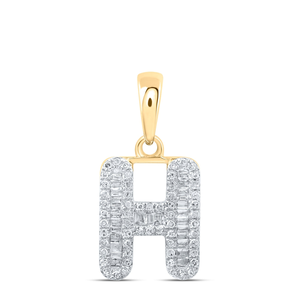 10K Yellow Or White Gold Womens Baguette Diamond Initial Letter Pendant, Length: 0.83 In, Width: 0.47 In