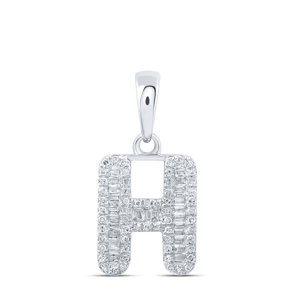 10K Yellow Or White Gold Womens Baguette Diamond Initial Letter Pendant, Length: 0.83 In, Width: 0.47 In