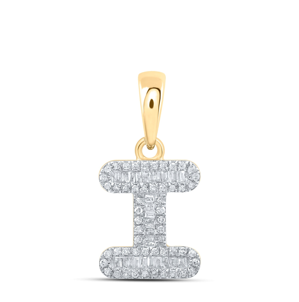 10K Yellow Or White Gold Womens Baguette Diamond Initial Letter Pendant, Length: 0.83 In, Width: 0.47 In