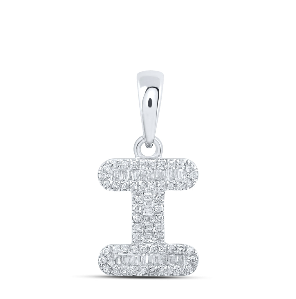 10K Yellow Or White Gold Womens Baguette Diamond Initial Letter Pendant, Length: 0.83 In, Width: 0.47 In