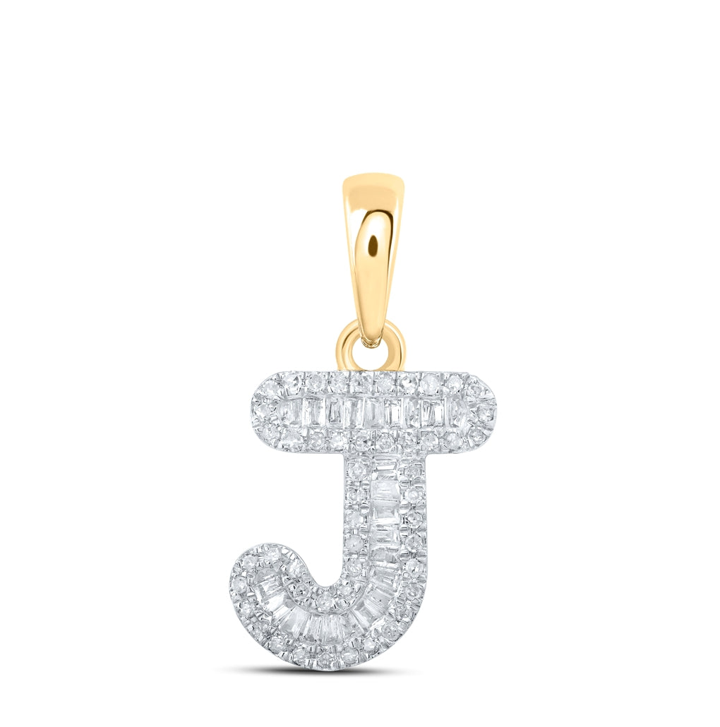 10K Yellow Or White Gold Womens Baguette Diamond Initial Letter Pendant, Length: 0.83 In, Width: 0.47 In