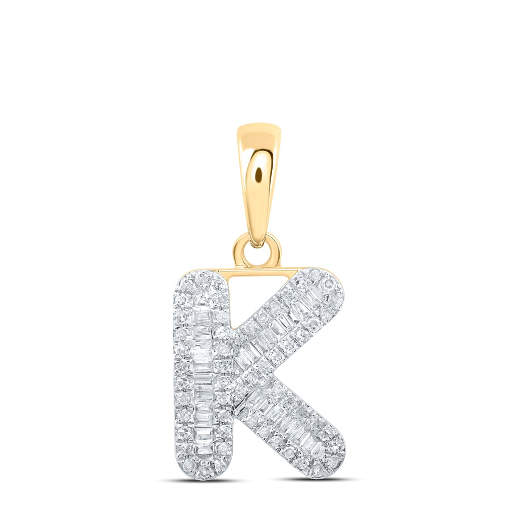 10K Yellow Or White Gold Womens Baguette Diamond Initial Letter Pendant, Length: 0.83 In, Width: 0.47 In