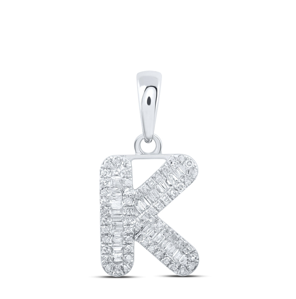 10K Yellow Or White Gold Womens Baguette Diamond Initial Letter Pendant, Length: 0.83 In, Width: 0.47 In