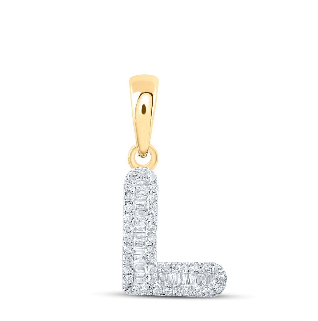 10K Yellow Or White Gold Womens Baguette Diamond Initial Letter Pendant, Length: 0.83 In, Width: 0.47 In