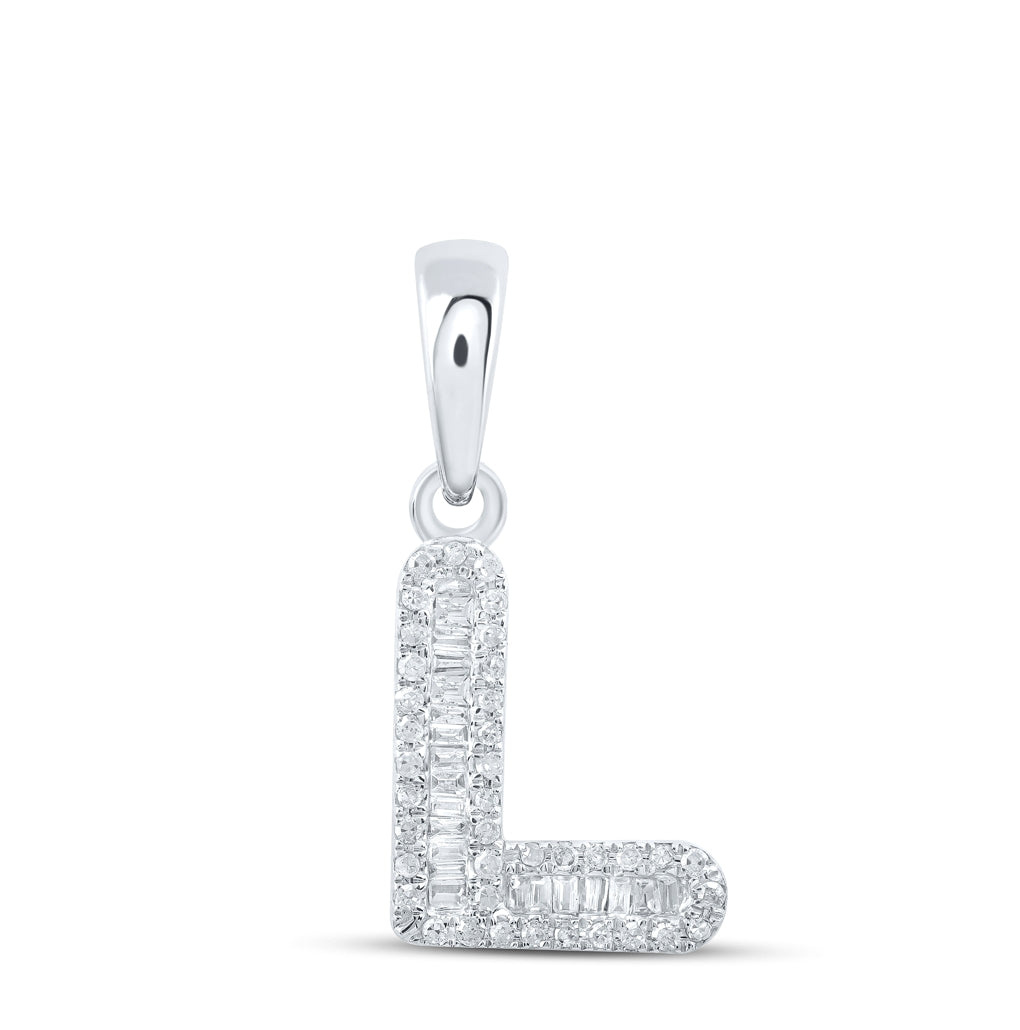 10K Yellow Or White Gold Womens Baguette Diamond Initial Letter Pendant, Length: 0.83 In, Width: 0.47 In