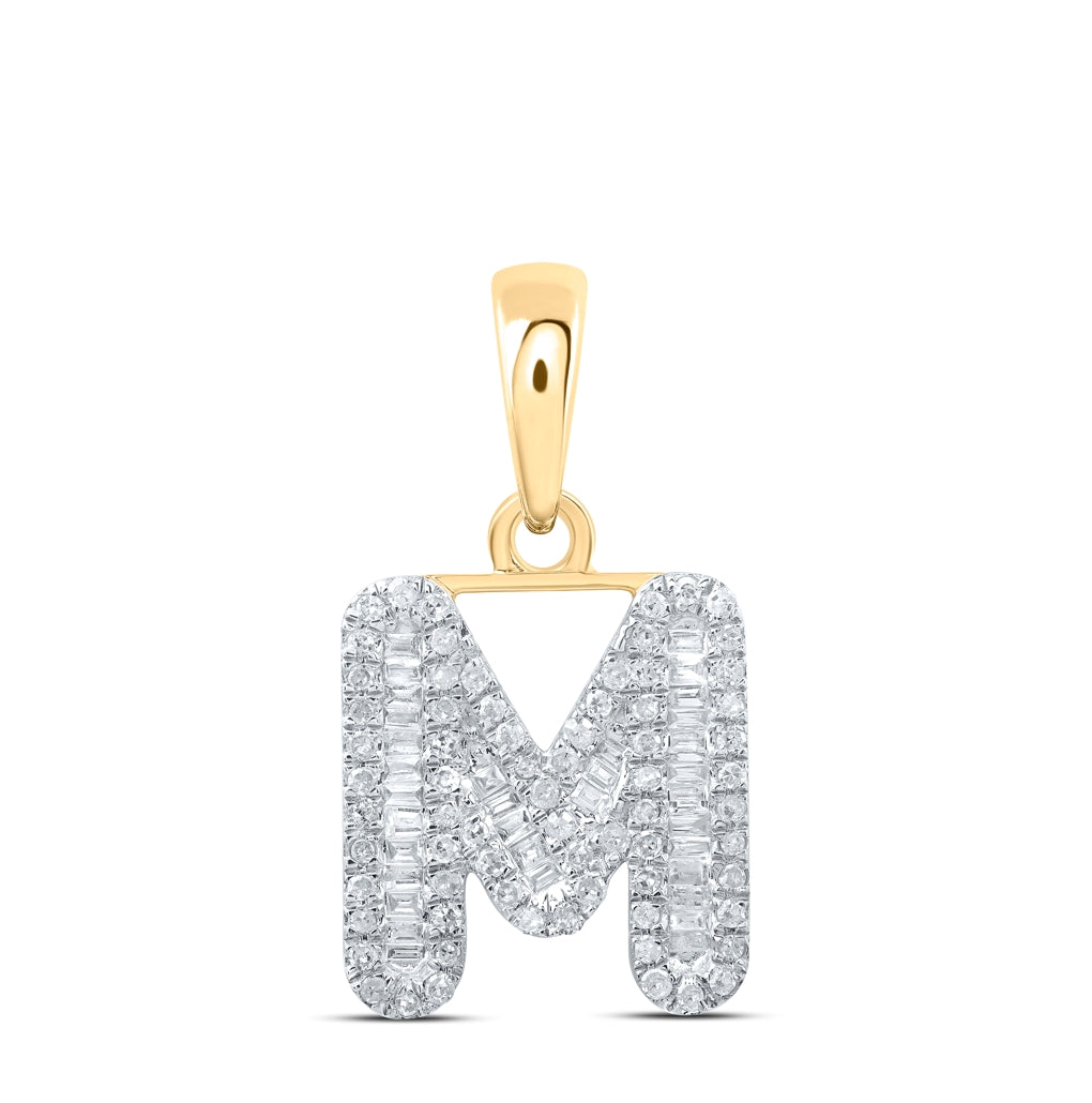 10K Yellow Or White Gold Womens Baguette Diamond Initial Letter Pendant, Length: 0.83 In, Width: 0.47 In