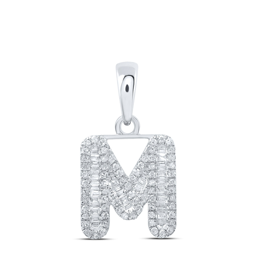 10K Yellow Or White Gold Womens Baguette Diamond Initial Letter Pendant, Length: 0.83 In, Width: 0.47 In