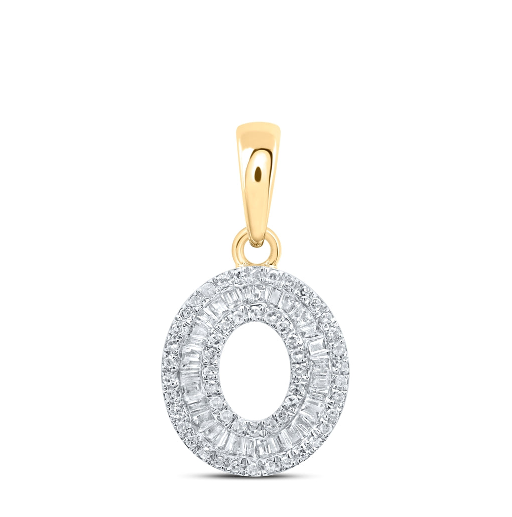 10K Yellow Or White Gold Womens Baguette Diamond Initial Letter Pendant, Length: 0.83 In, Width: 0.47 In