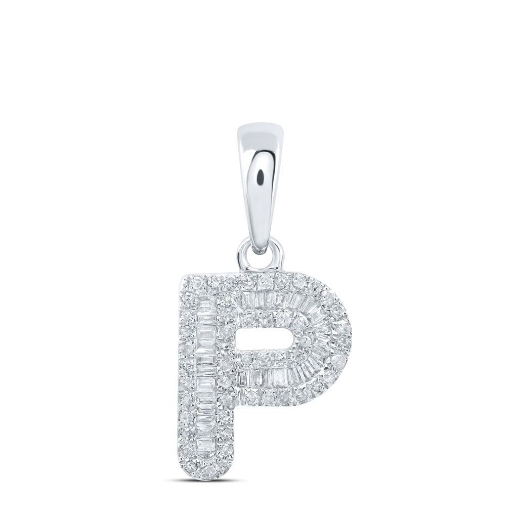 10K Yellow Or White Gold Womens Baguette Diamond Initial Letter Pendant, Length: 0.83 In, Width: 0.47 In