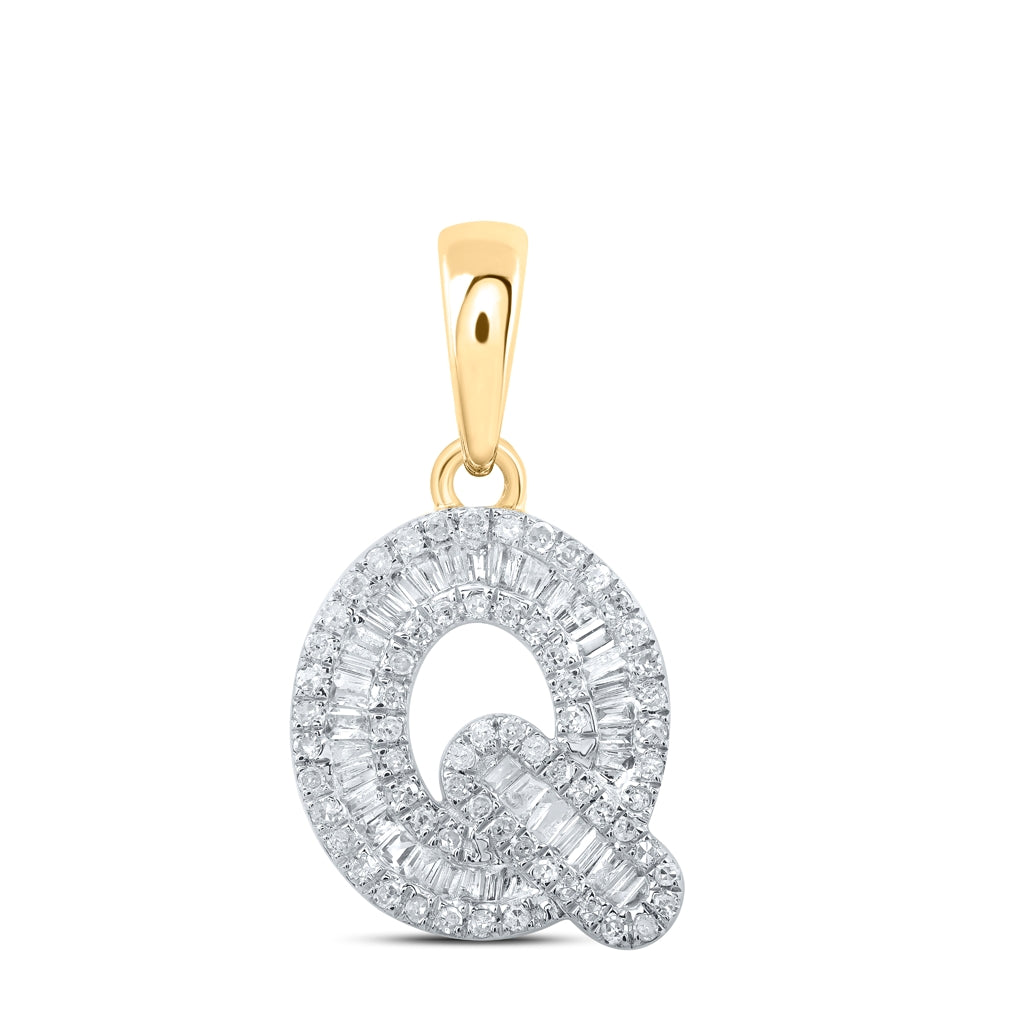 10K Yellow Or White Gold Womens Baguette Diamond Initial Letter Pendant, Length: 0.83 In, Width: 0.47 In