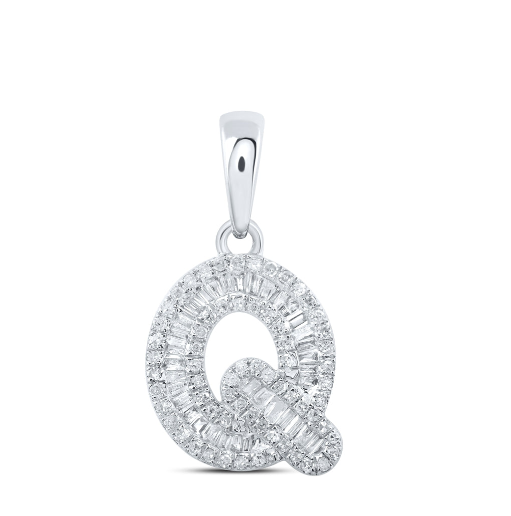10K Yellow Or White Gold Womens Baguette Diamond Initial Letter Pendant, Length: 0.83 In, Width: 0.47 In